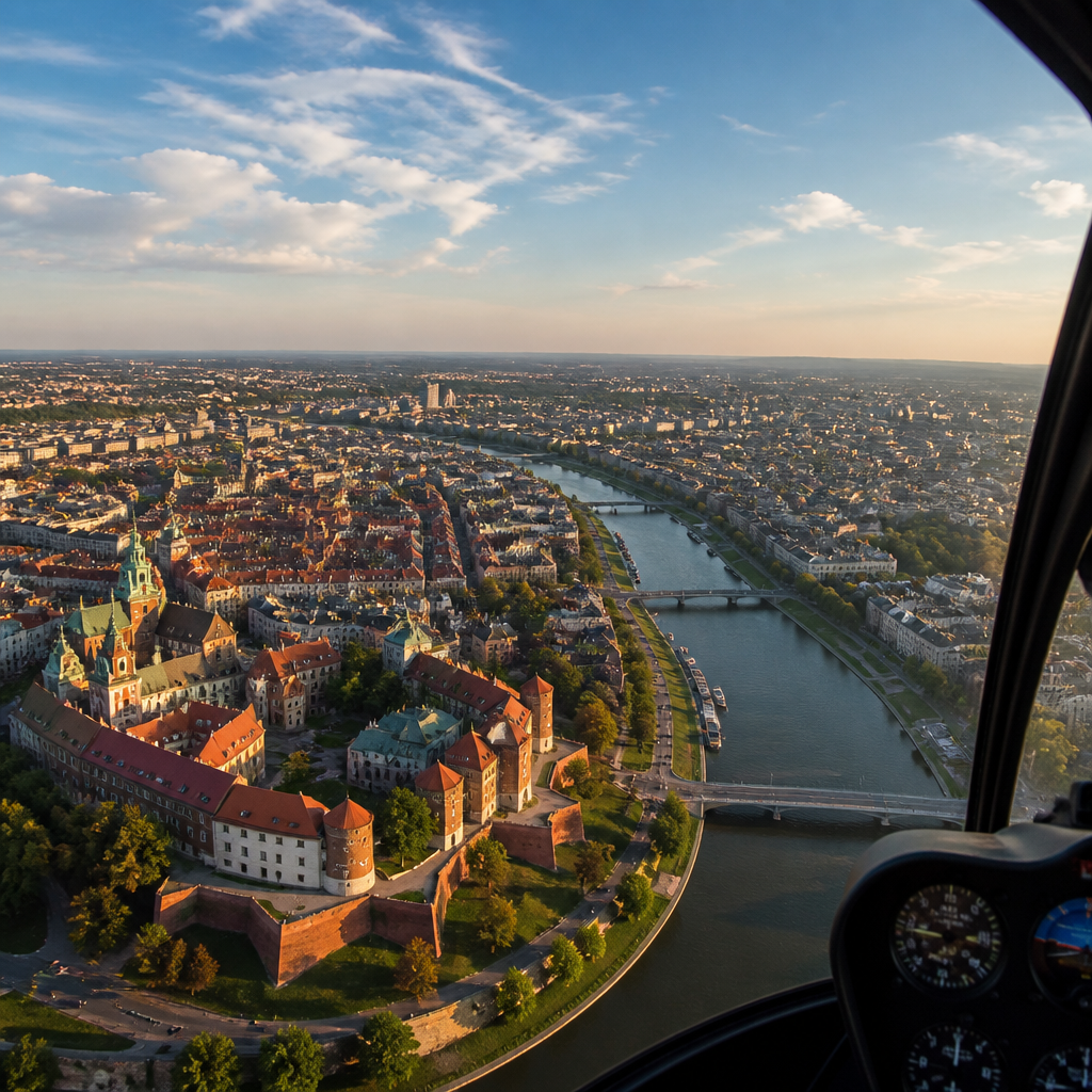 Widok z powietrza na polskie miasto z perspektywy helikoptera
