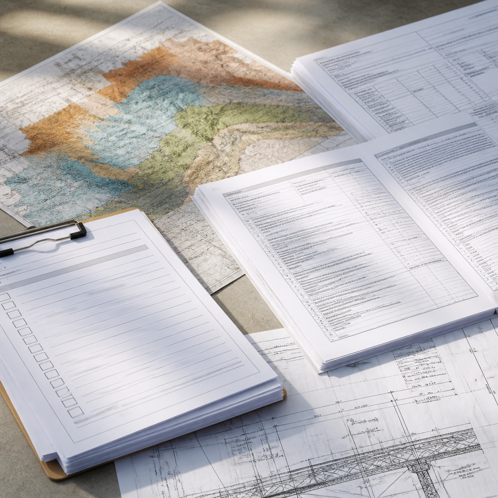 Documents de conformité réglementaire et plans techniques pour projets géotechniques secteur public