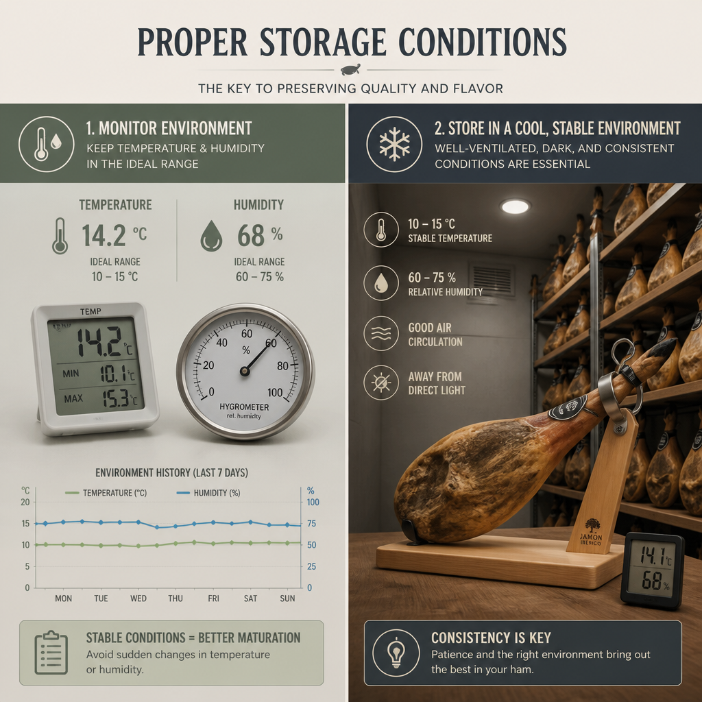 Gráfico comparativo de condiciones ideales de temperatura y humedad para conservación de jamón