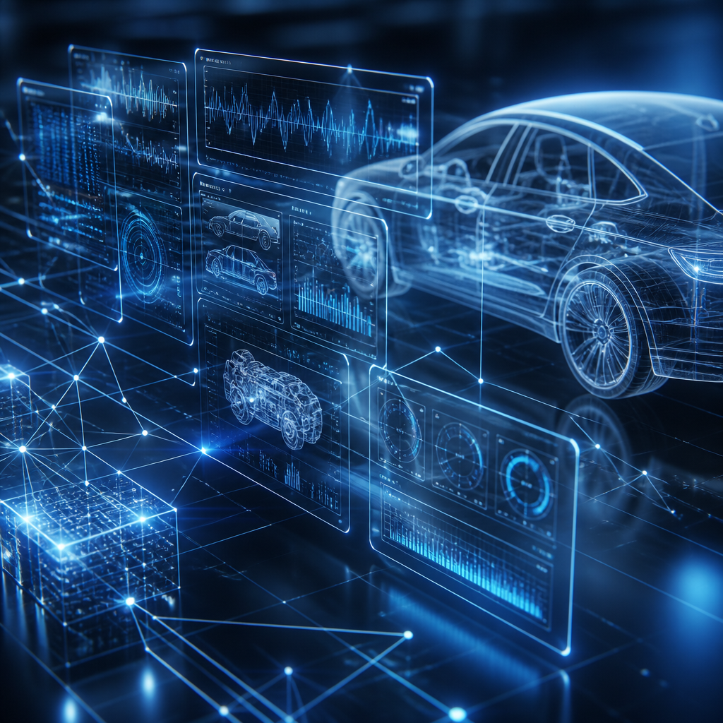 Abstract digital visualization of car diagnostic sensor data and live readings