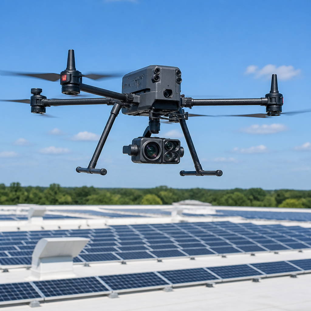 Drone med varmekamera inspicerer fladt tag på kommunal bygning