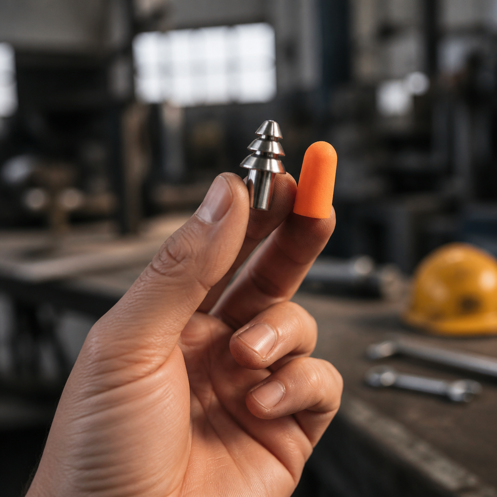 Comparison of reusable metal earplug and disposable foam earplug in hand