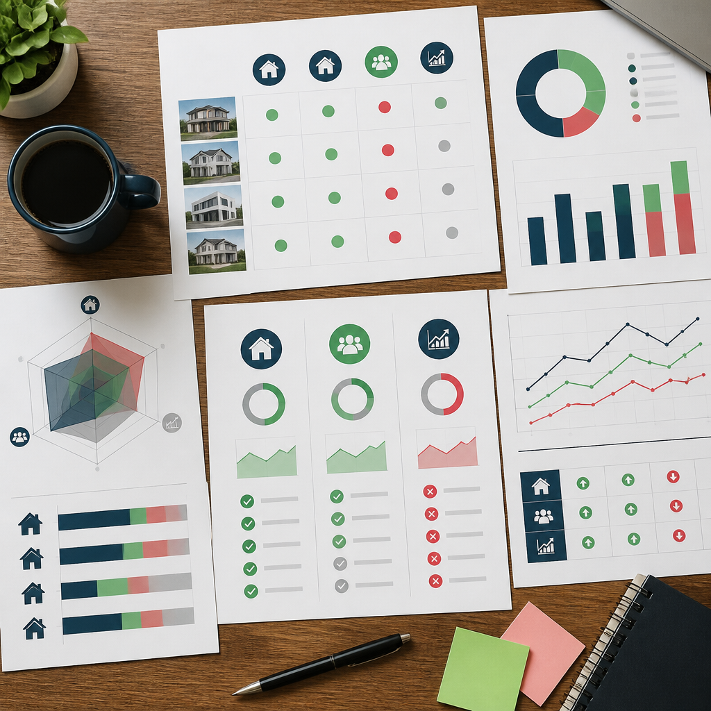 Competitive analysis dashboard with charts and metrics related to real estate lead generation and advertising performance