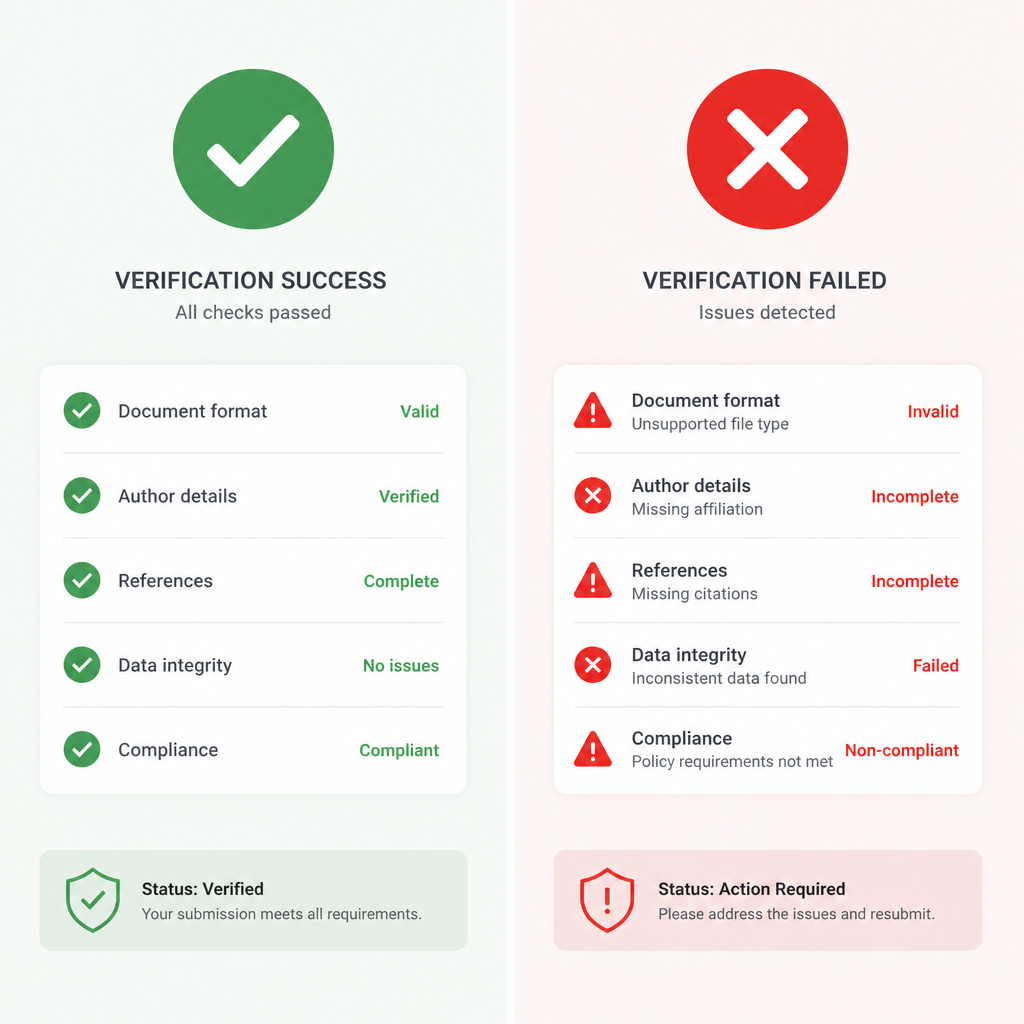 Split comparison showing verified working status versus failed verification states