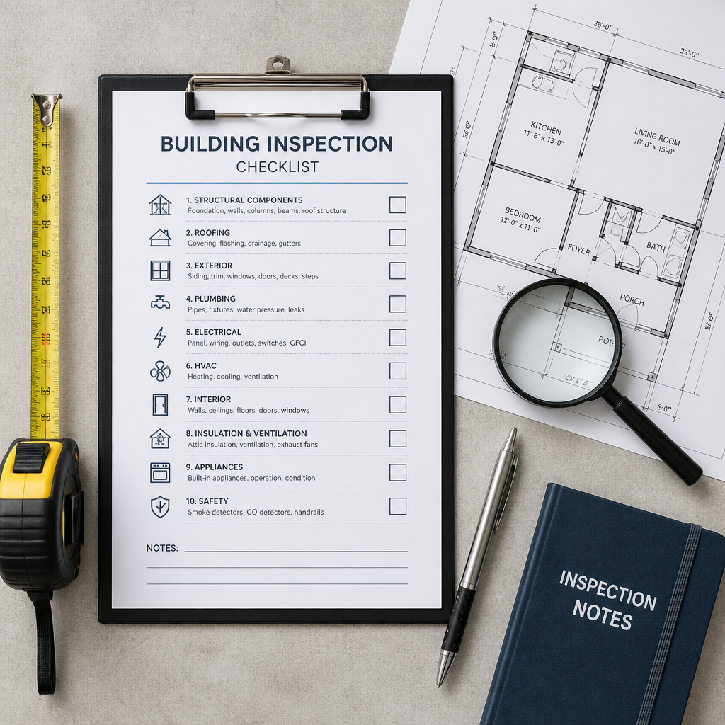 Building inspection tools and checklist for pre-handover home evaluation