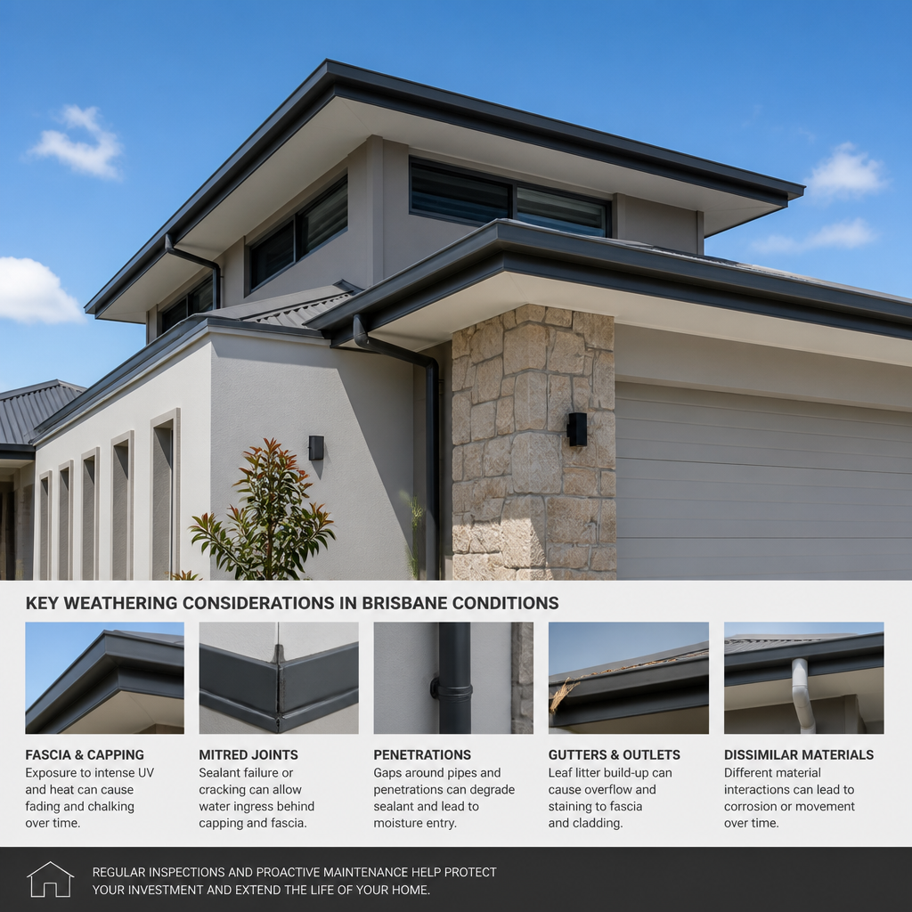 New construction home exterior showing roof and coping detail typical in Brisbane builds