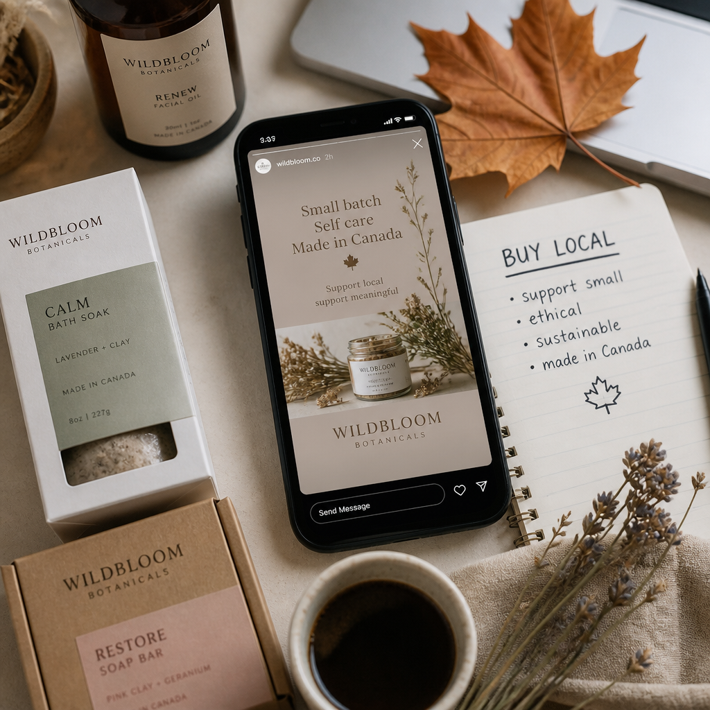 Digital discovery of Canadian indie wellness brands through social media on a modern desktop