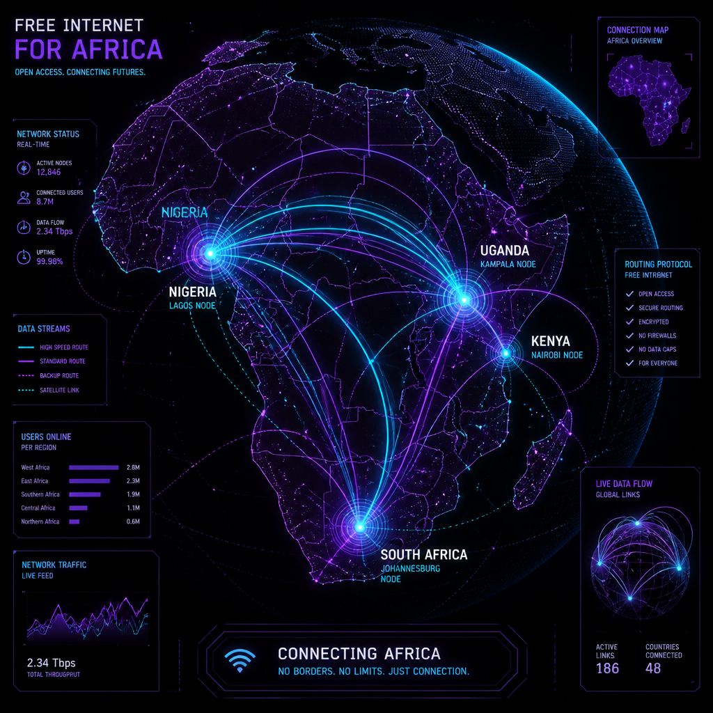 Digital globe visualization showing network connections across East and West African countries
