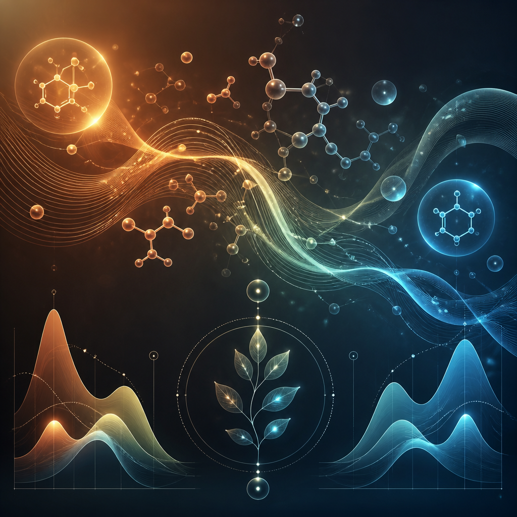Abstract visualization of vitamin absorption efficiency and molecular pathways