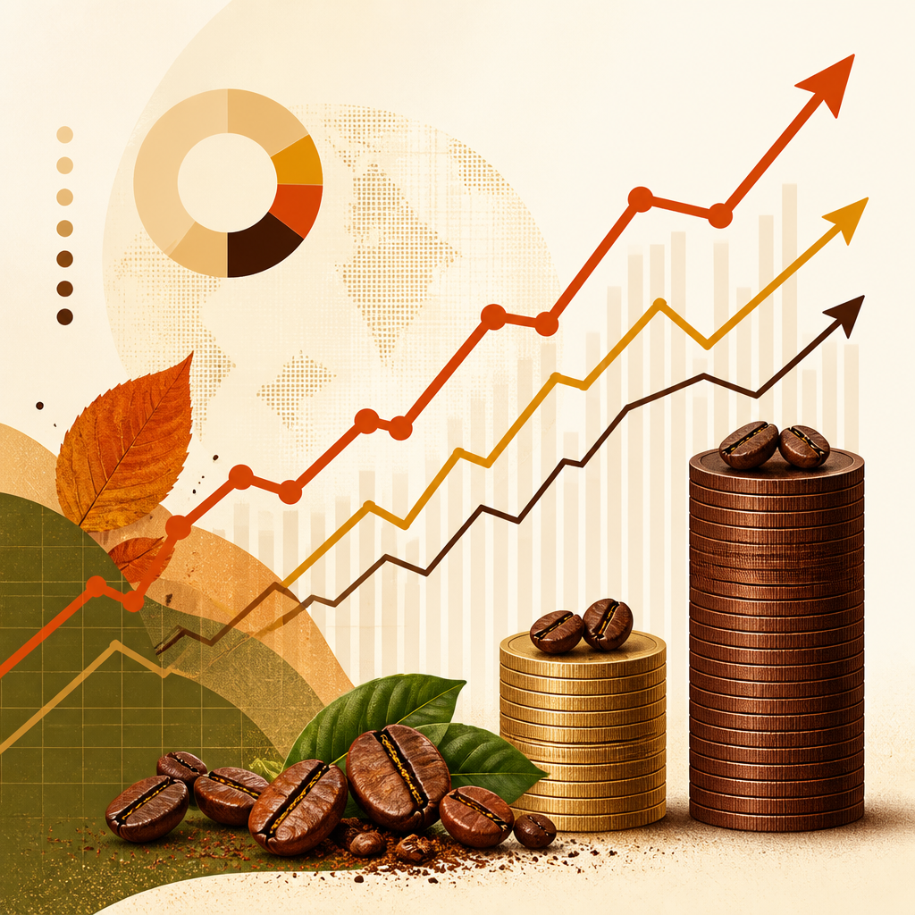 Rising trend data visualization showing coffee consumption and savings comparison