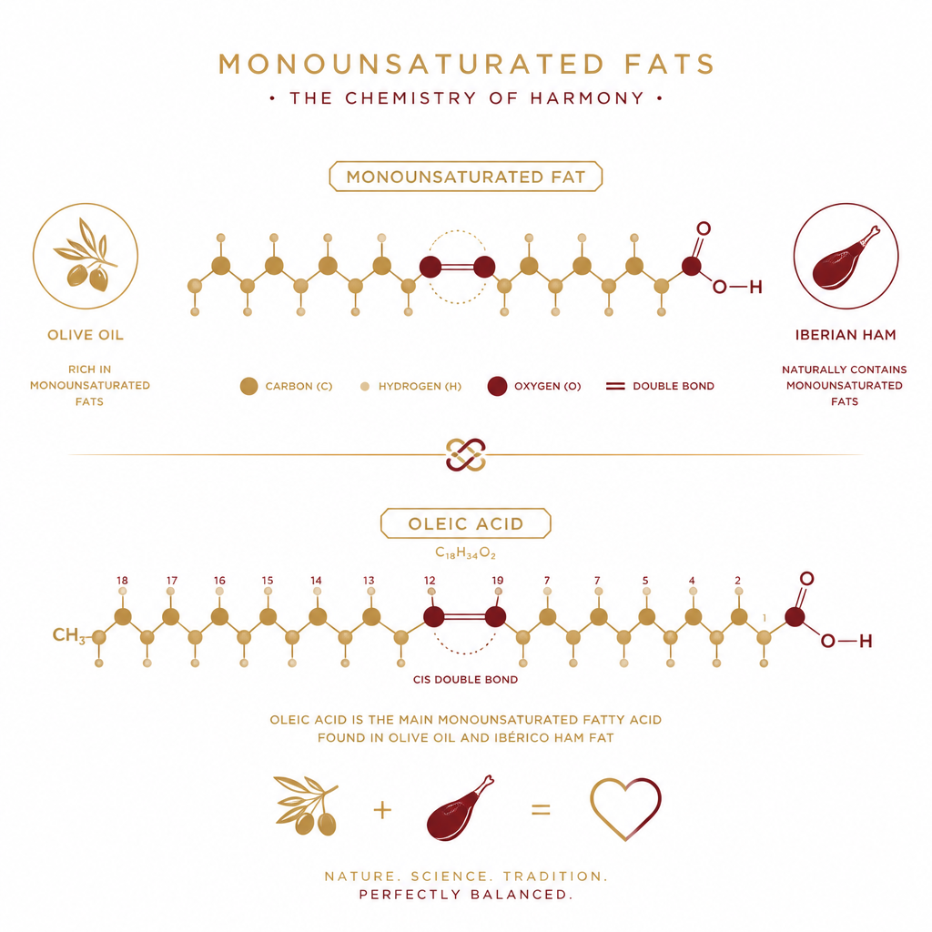 Ilustración conceptual de la estructura química de ácidos grasos monoinsaturados