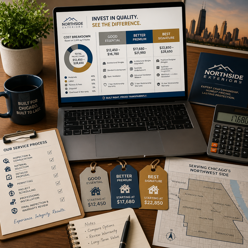 Desktop workspace with pricing information, service details, and cost comparison materials for car detailing