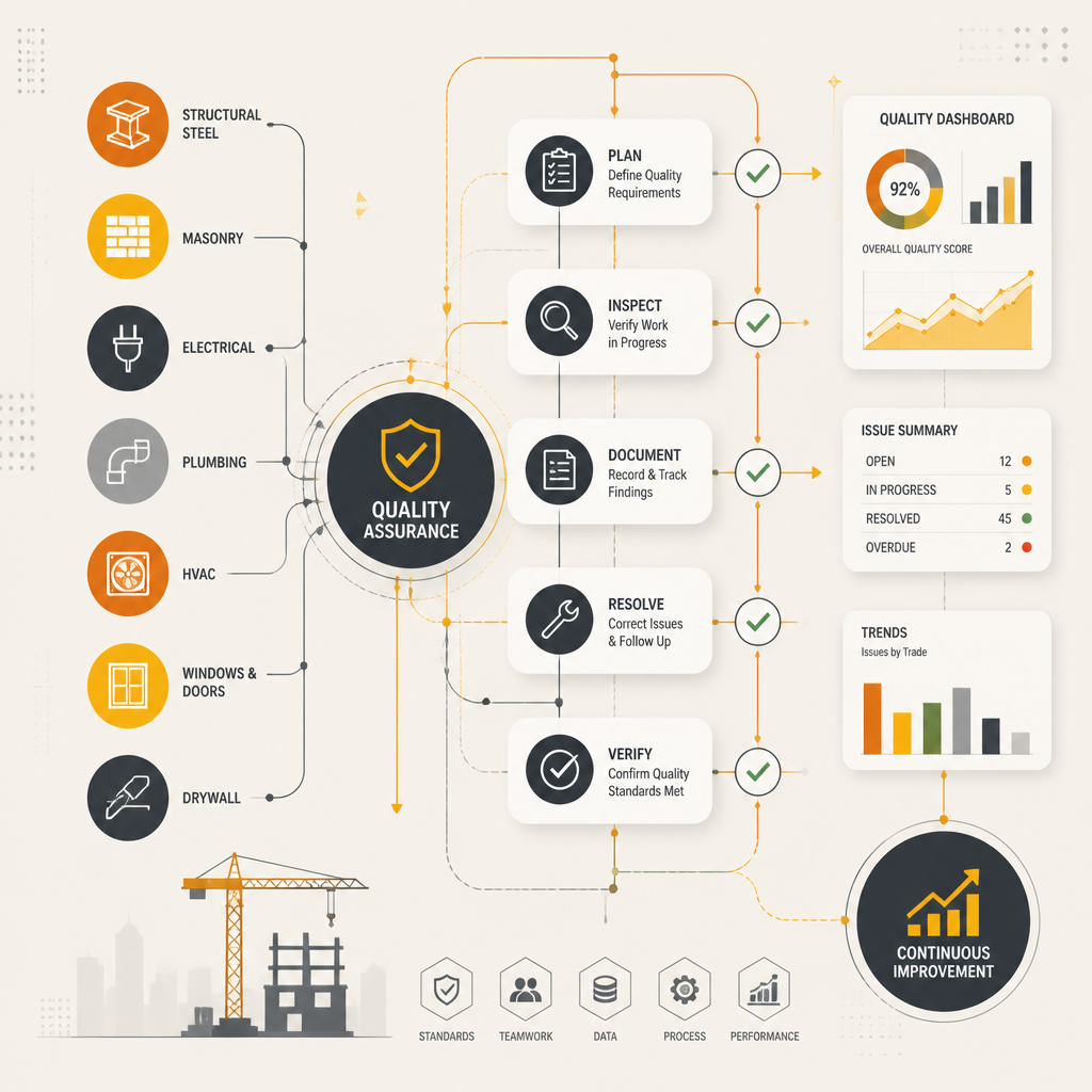 Conceptual diagram of quality assurance process tracking across construction trades