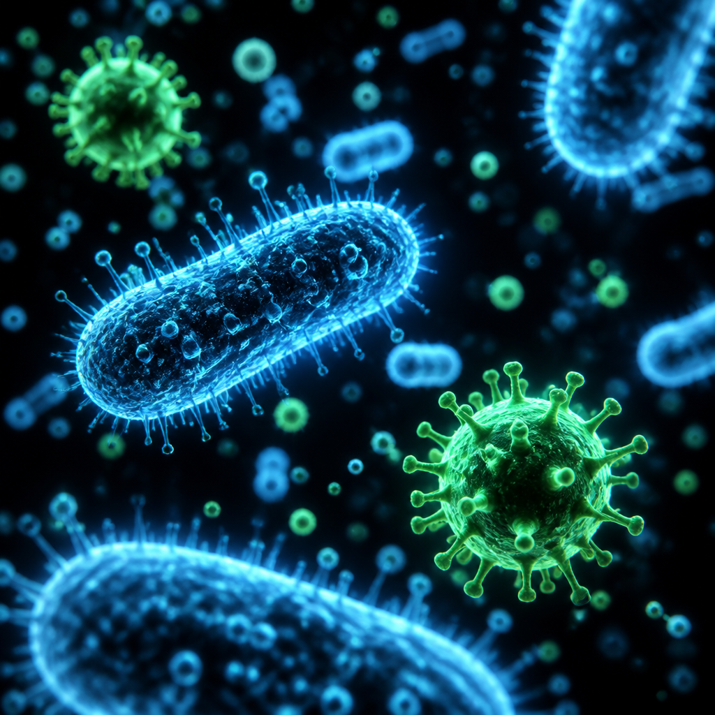Abstract visualization of microorganisms and pathogens in scientific style - School Cleaning