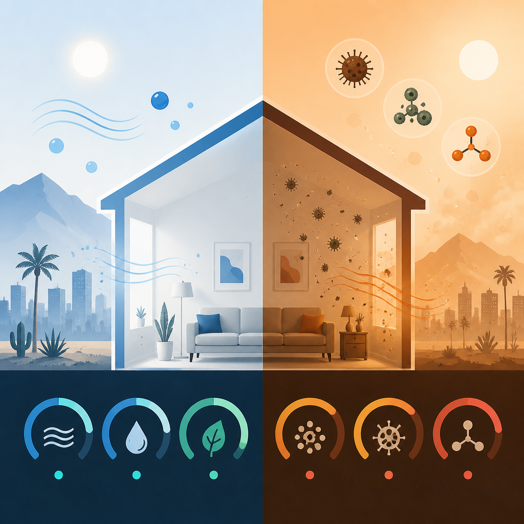 Before-and-after air quality comparison visualization for Phoenix homes in August