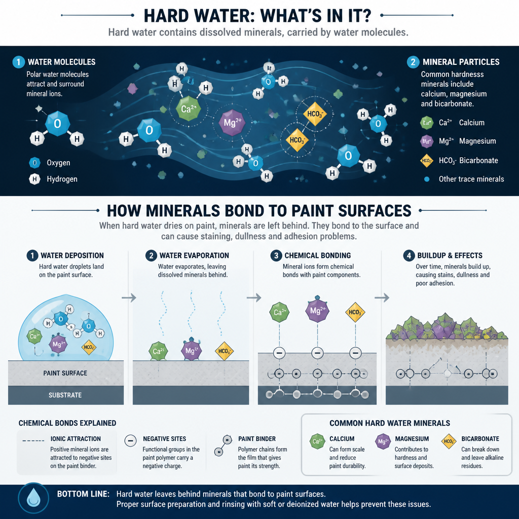 Abstract visualization of hard water minerals and their interaction with car paint