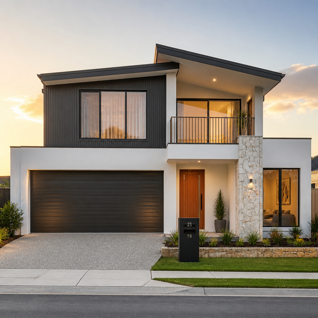 Newly constructed Brisbane home exterior in natural sunlight