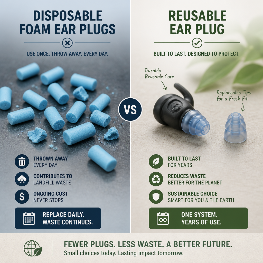 Visual comparison of disposable versus reusable ear plug solutions