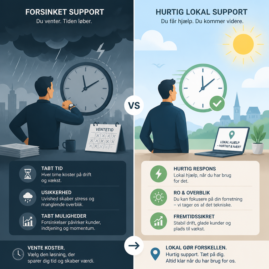 Visuel sammenligning af hurtig versus langsom IT-support