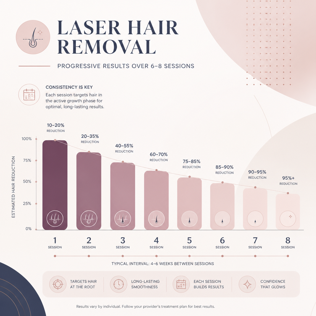 Timeline chart visualizing laser hair removal session progression