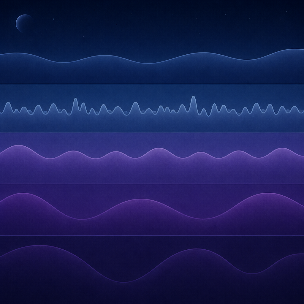 Abstract illustration of sleep cycle stages, showing restless light sleep patterns versus deeper sleep waves