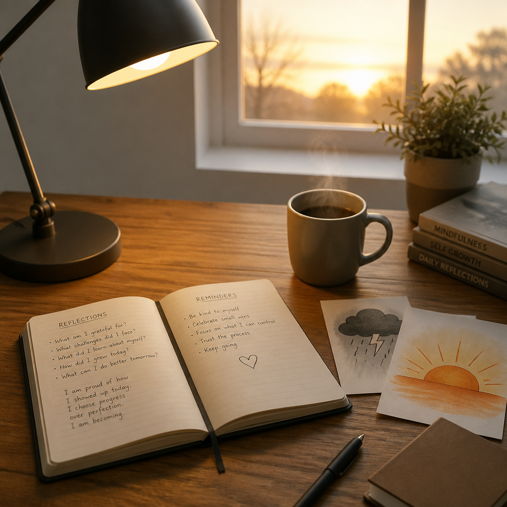 Minimalist workspace with notebook and morning light symbolizing career reflection