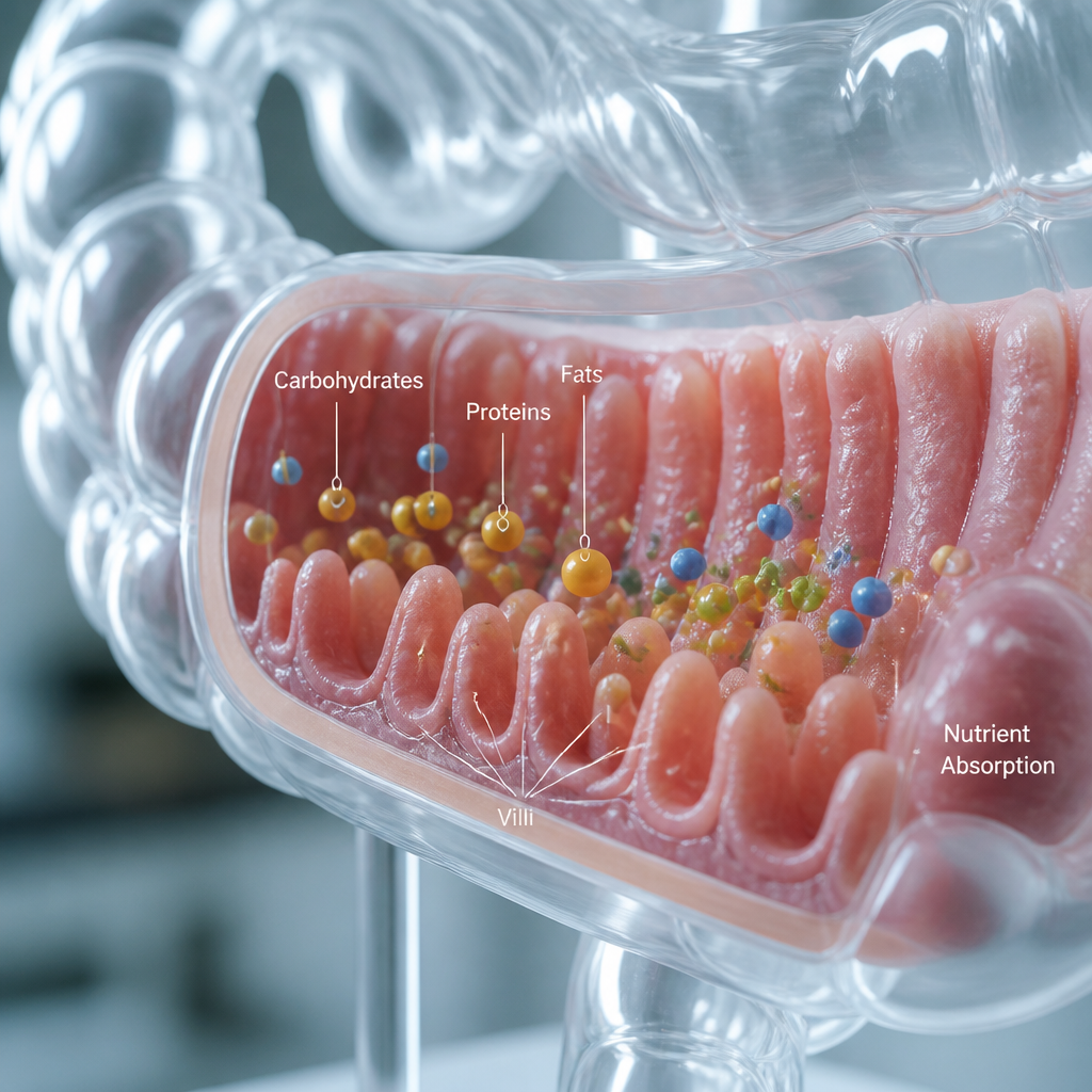 Macro view of intestinal lining showing nutrient absorption pathways