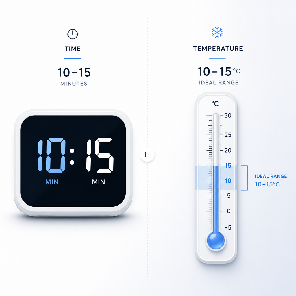 Timer and temperature gauge showing optimal ice bath duration and temperature parameters