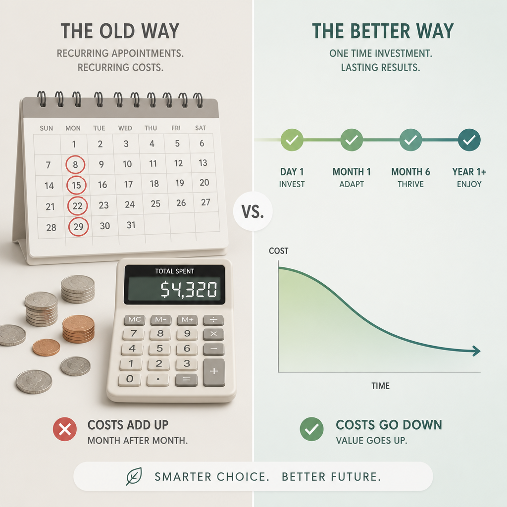 Visual cost comparison between recurring waxing appointments and laser hair removal investment over time