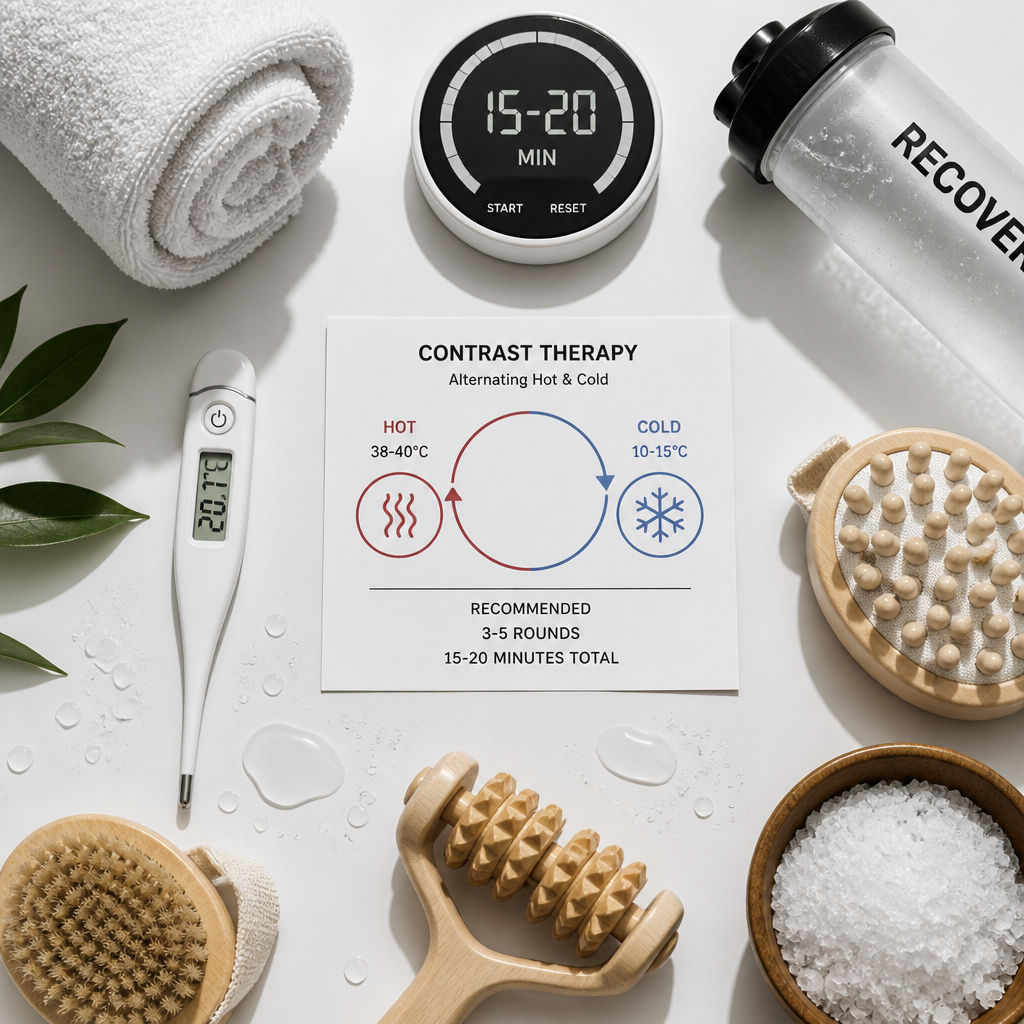 Composição plana de elementos de recuperação muscular e terapia de contraste