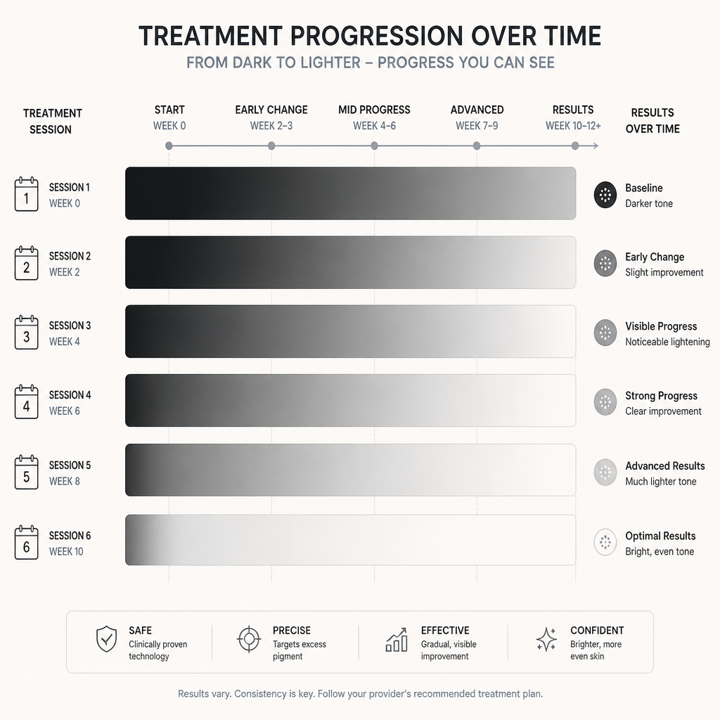 Visual timeline showing gradual fading progression through treatment sessions