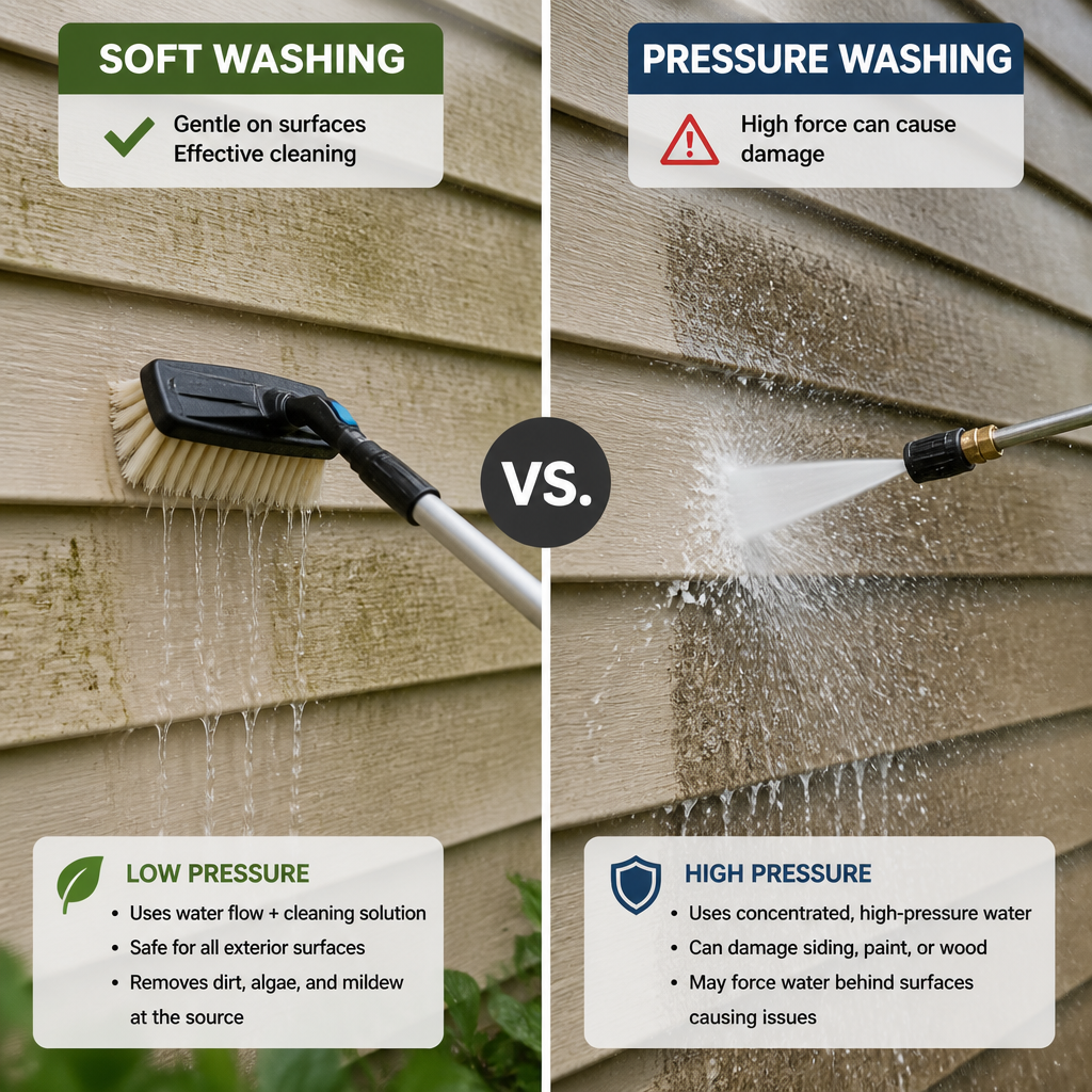 Comparison of hand washing technique versus high-pressure water spray on siding
