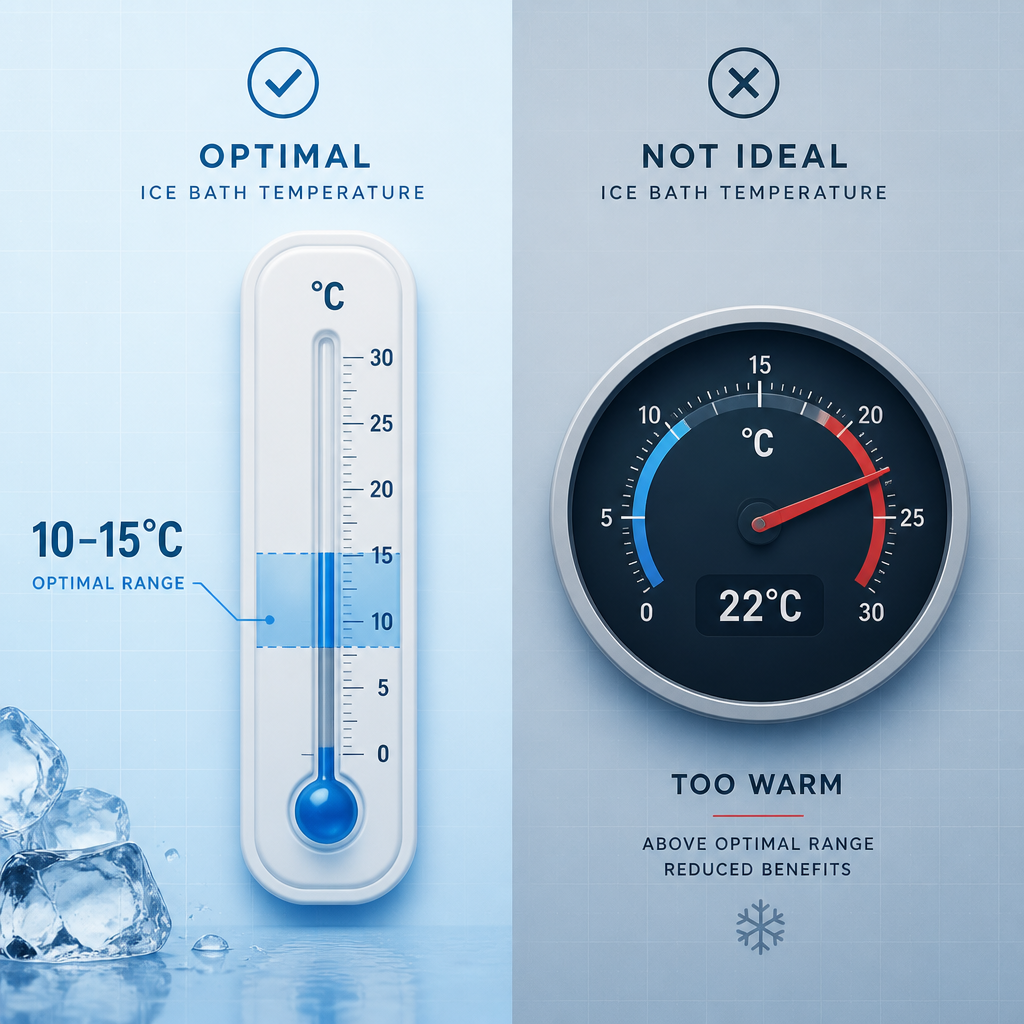 Comparação de termómetros mostrando temperatura ideal vs incorreta para banho de gelo