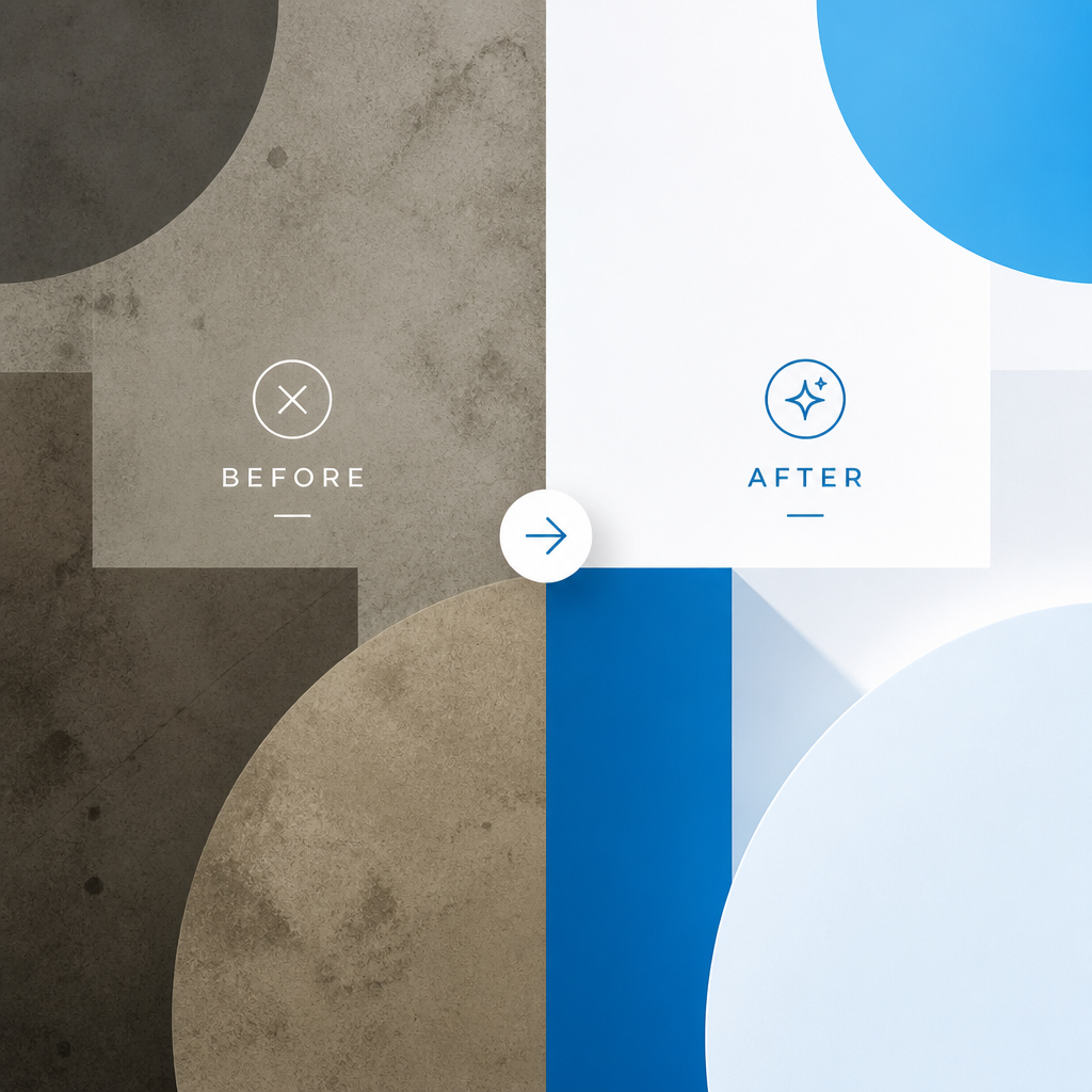 Abstract visual comparison of dirty versus clean commercial space through color and texture