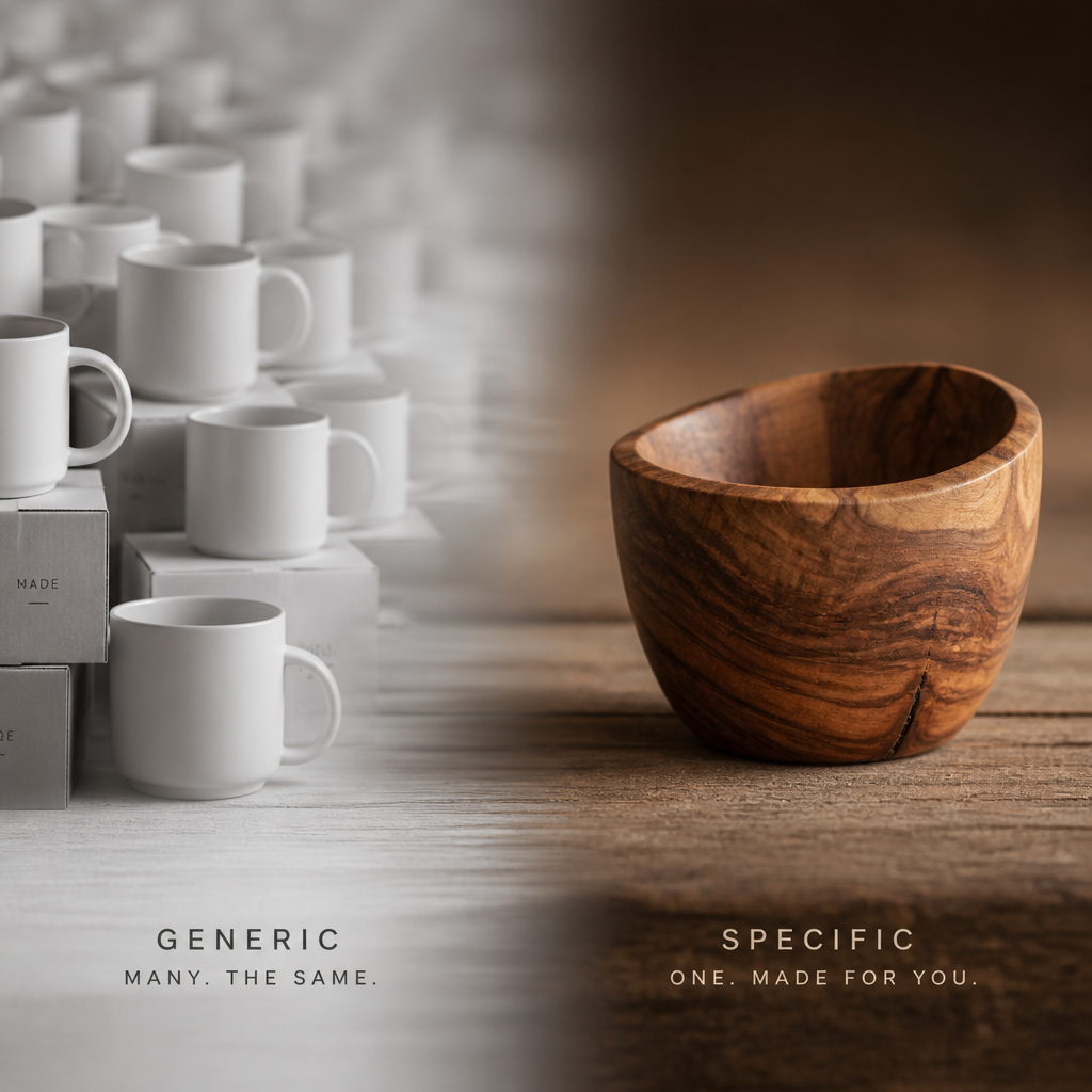 Visual comparison of generic versus thoughtfully specific gift concept
