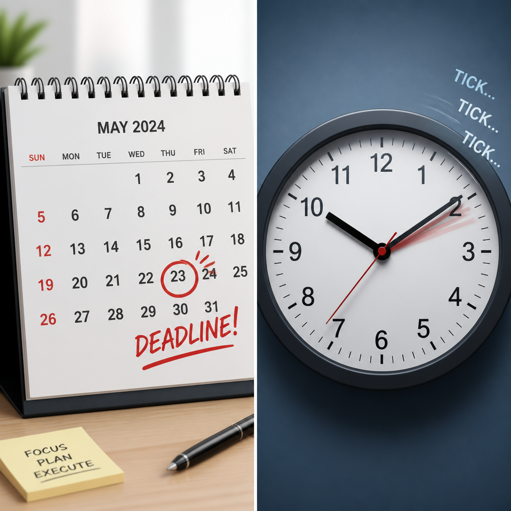 Time-sensitive deadline visual with calendar and clock
