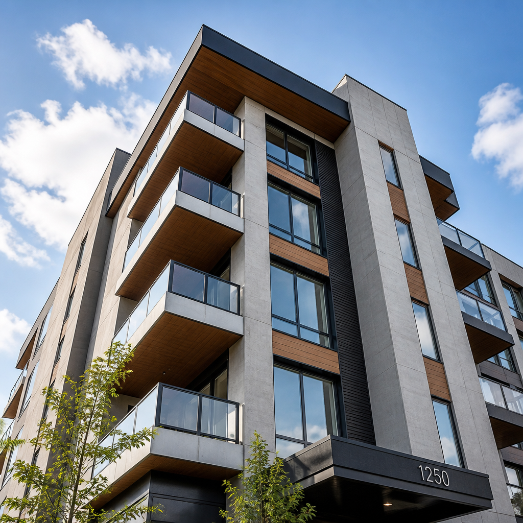 New residential building exterior showing construction details