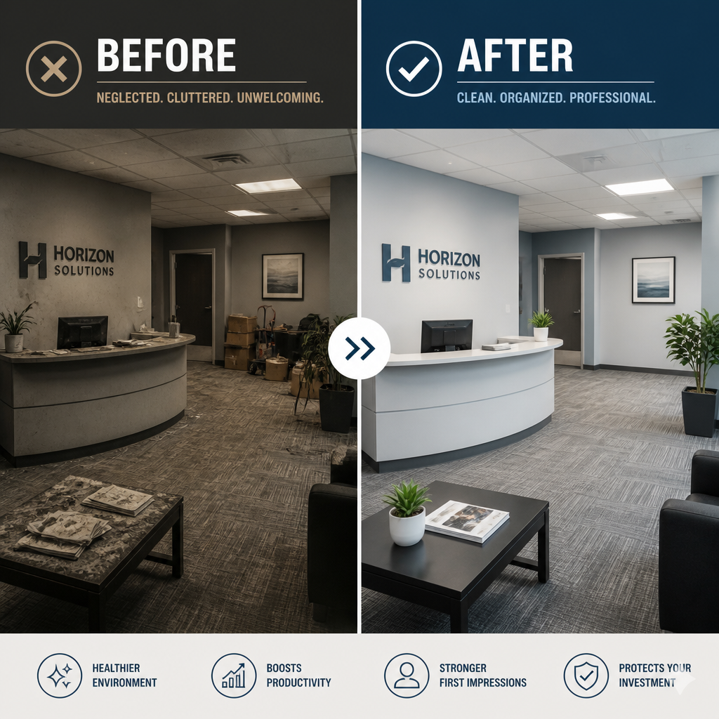 Before and after comparison of commercial space cleanliness standards - Commercial Cleaning Frequency Guide Clyde