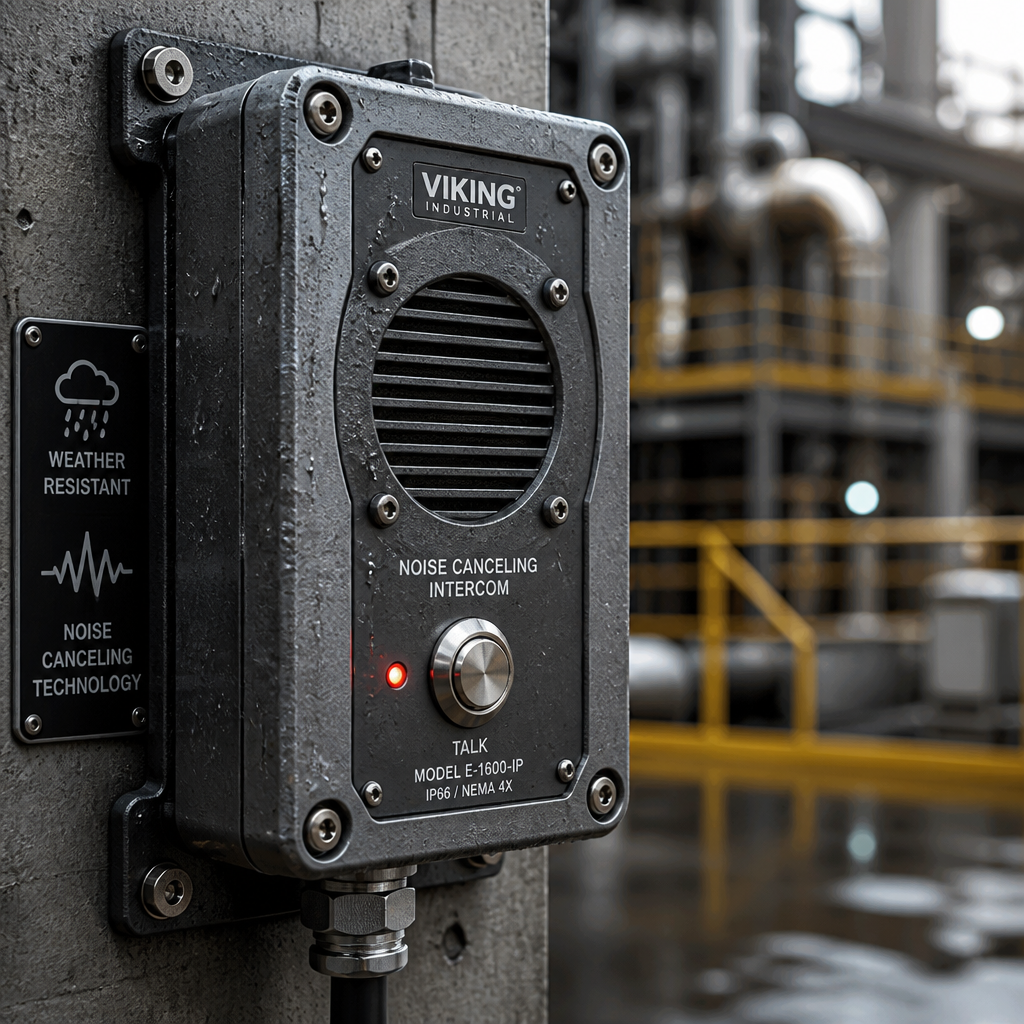 Rugged industrial intercom system hardware designed for warehouse environments