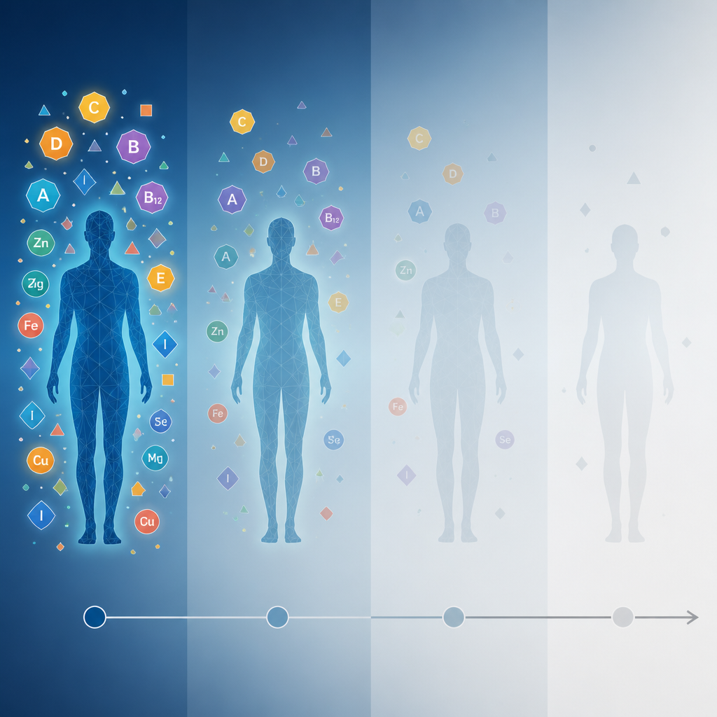 Abstract visualization of micronutrient levels declining over time in the body