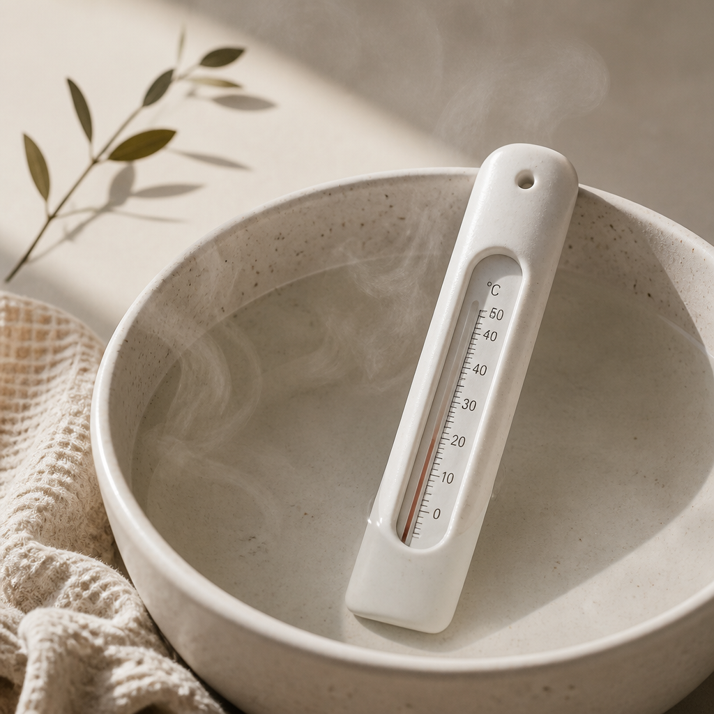 Thermometer in warm bathwater showing temperature measurement