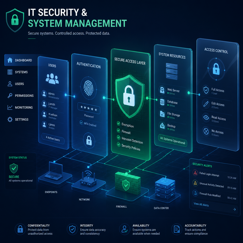 Abstract digital illustration of IT security and access control systems with lock icons and protective network layers
