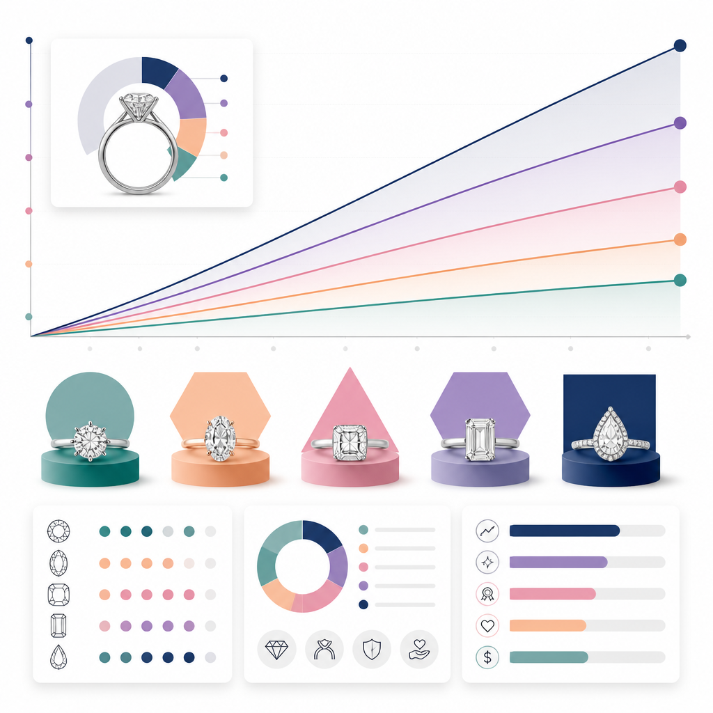 Abstract budget comparison visualization showing engagement ring value at different price points