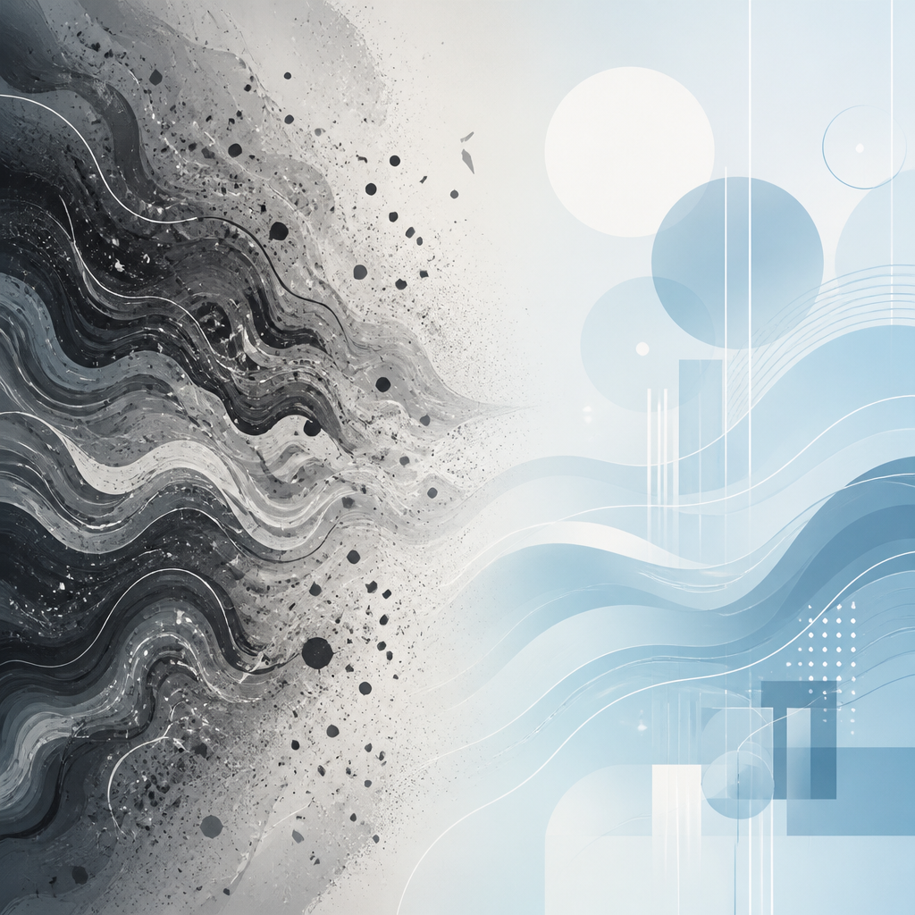 Abstract split composition contrasting sensory overwhelm with calm relief