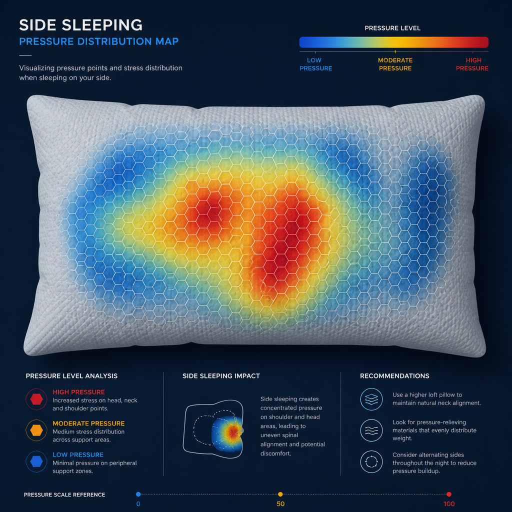 Heat map visualization of pressure distribution on pillows during side sleeping