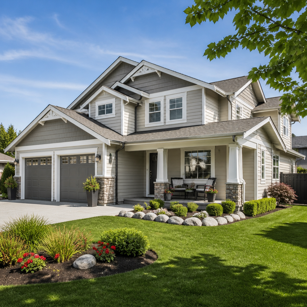 Freshly painted residential home in the Fraser Valley with professional finish and landscaping