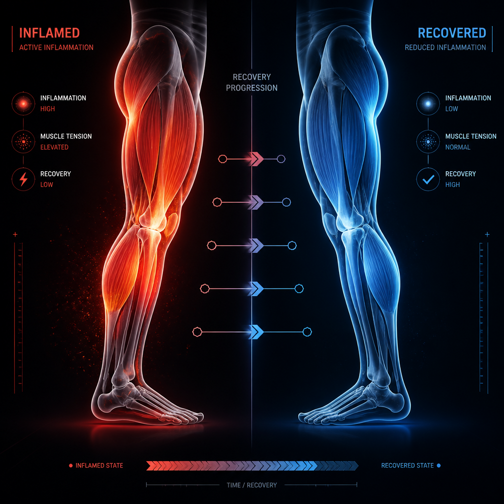 Visualização abstrata do efeito da crioterapia na inflamação muscular
