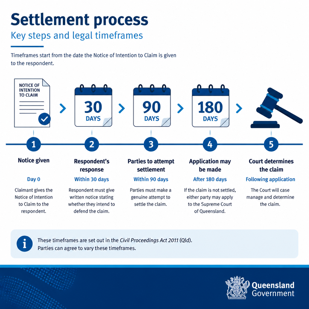 Timeline illustration of settlement process and legal rights deadlines