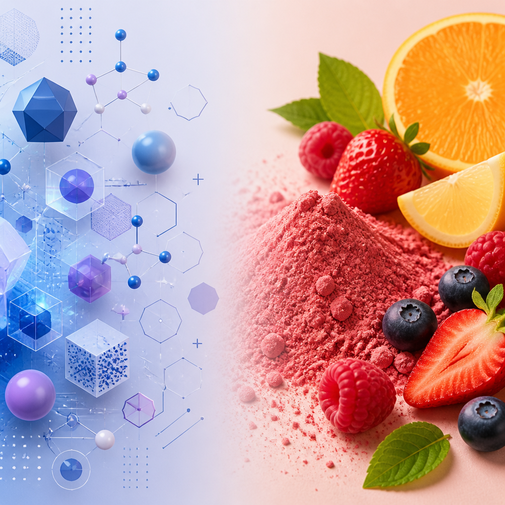 Visual comparison of artificial versus natural fruit-based supplement flavoring
