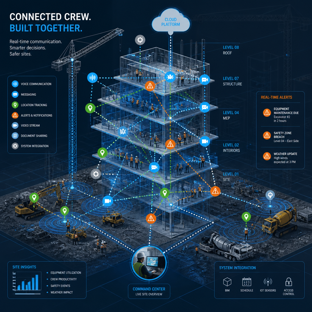 Digital visualization of interconnected communication network across construction team members